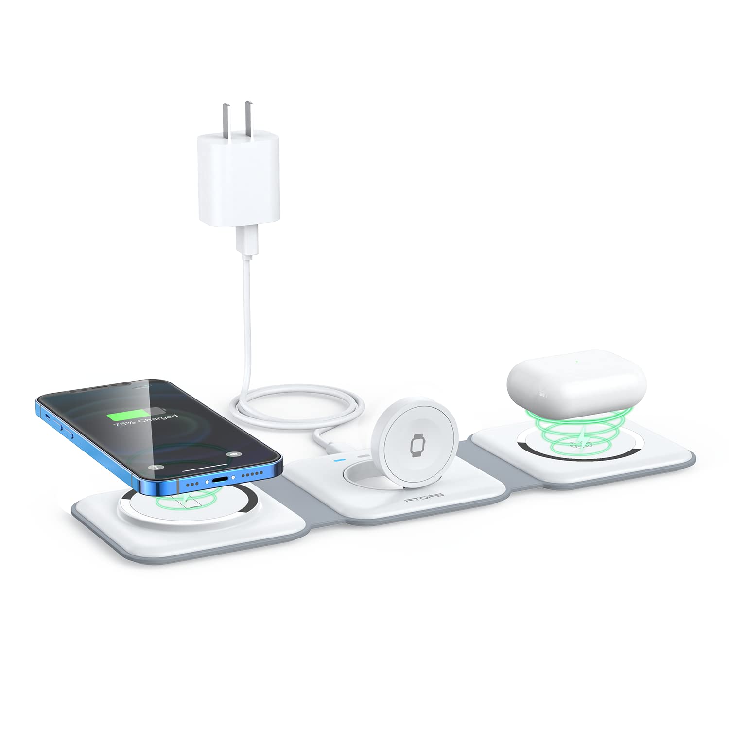 RTOPS Magnetic Travel Wireless Charging Station 3 in 1 for iPhone16/15/14/13/Pro/Max, iWatch, AirPods4/3/2/Pro
| GaN 3