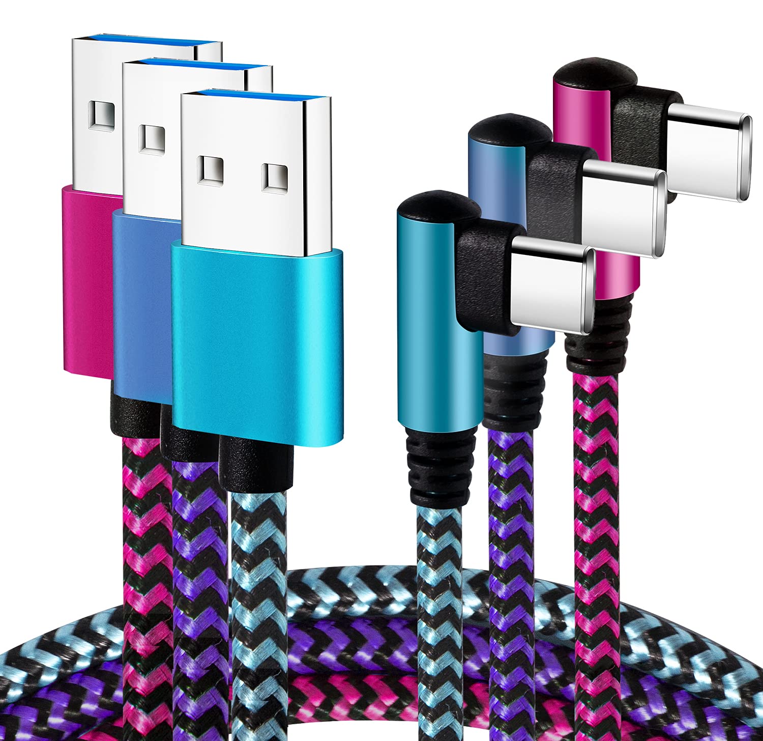USB Type C Cable for Samsung Galaxy S23/S22/9/Note 10: 90 Degree/6ft/3Pack Fast Charging-Blue/Magenta/Purple
USB Type